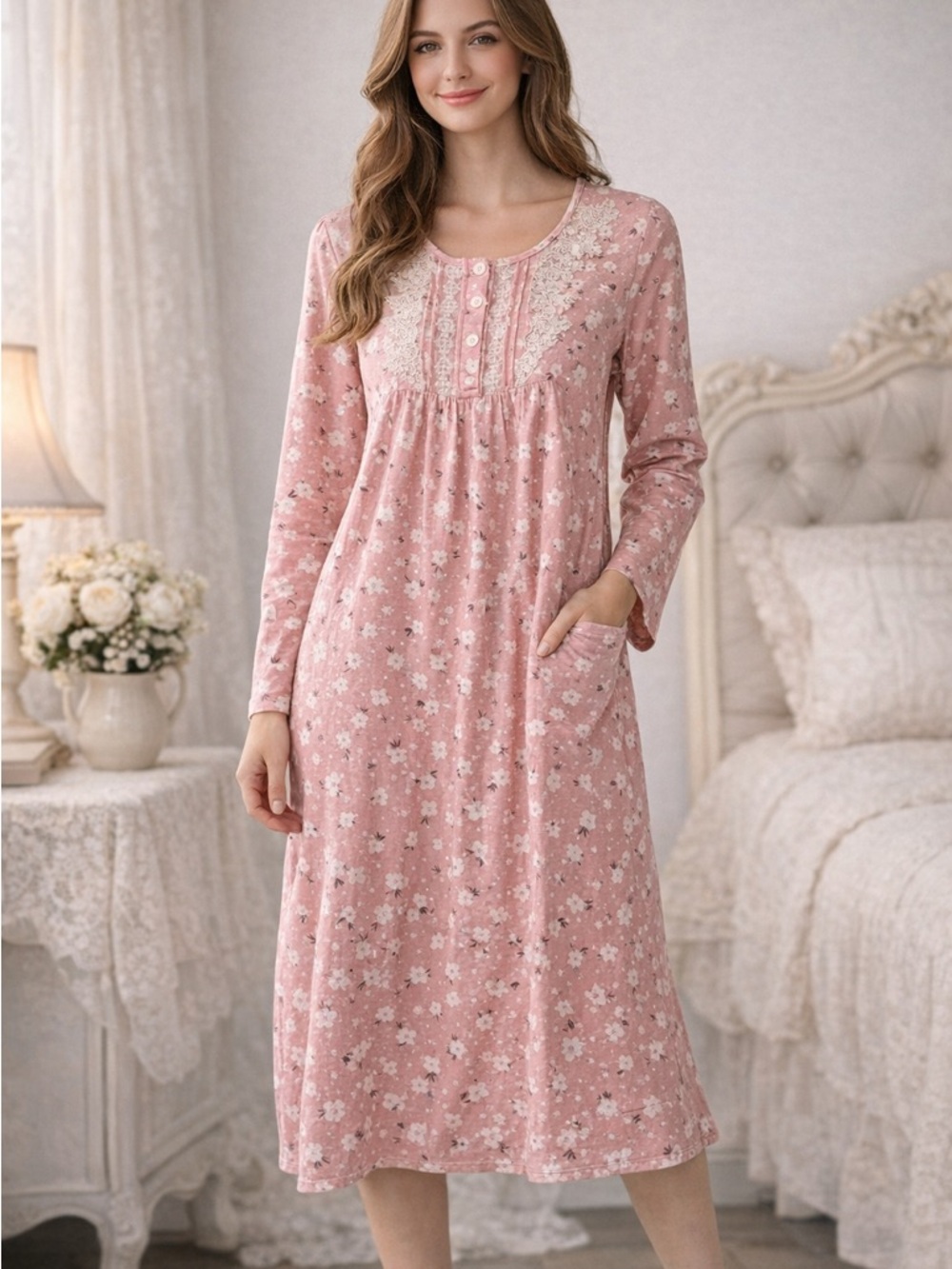 Yozly Pink Floral Nightgown Womens M